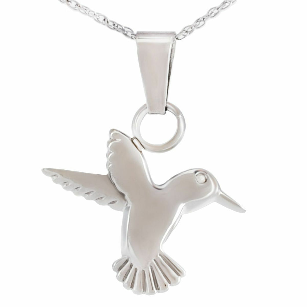 Stainless Steel Hummingbird Pendant Funeral Cremation Urn for Ashes w/Necklace