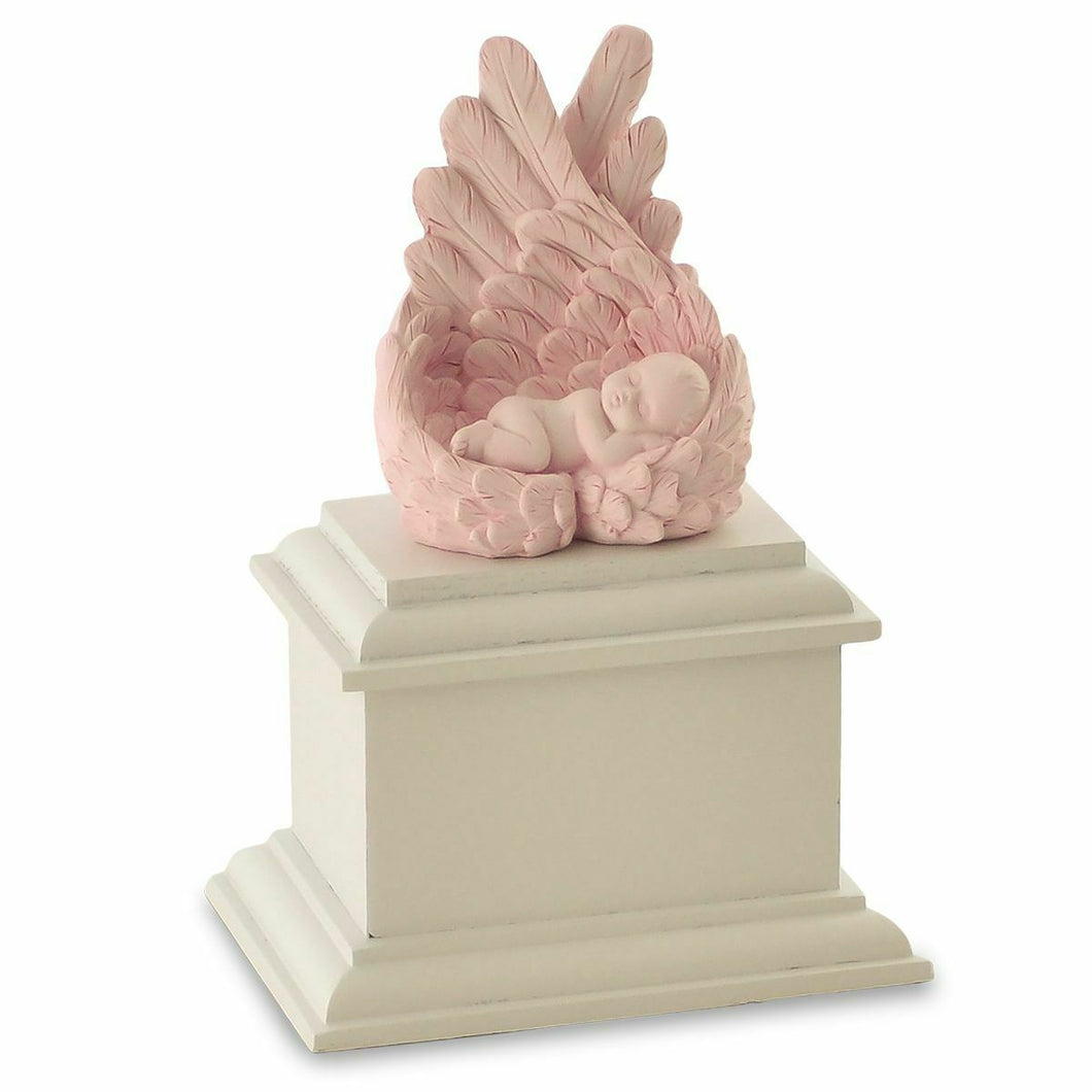 Small/Keepsake 8 Cubic Inch Pink Heavens Care Infant Cremation Urn w/White Base