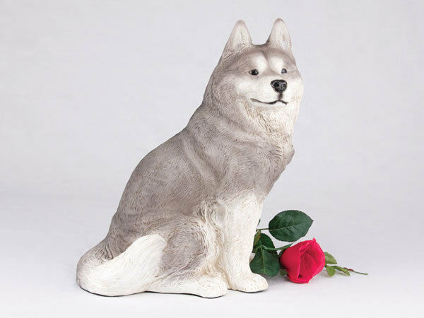 Large 233 Cubic Inches Gray & White Siberian Husky Resin Urn for Cremation Ashes