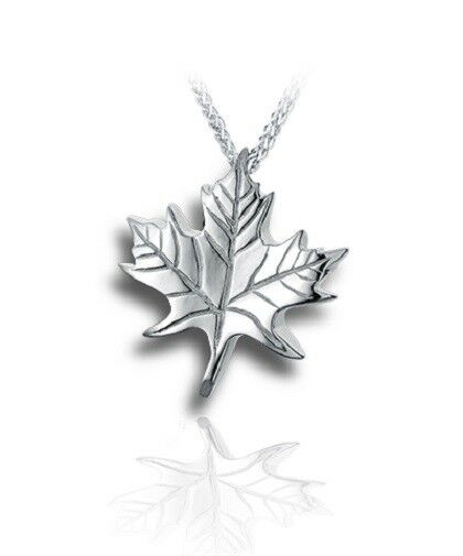 Sterling Silver Maple Leaf Funeral Cremation Urn Pendant for Ashes w/Chain