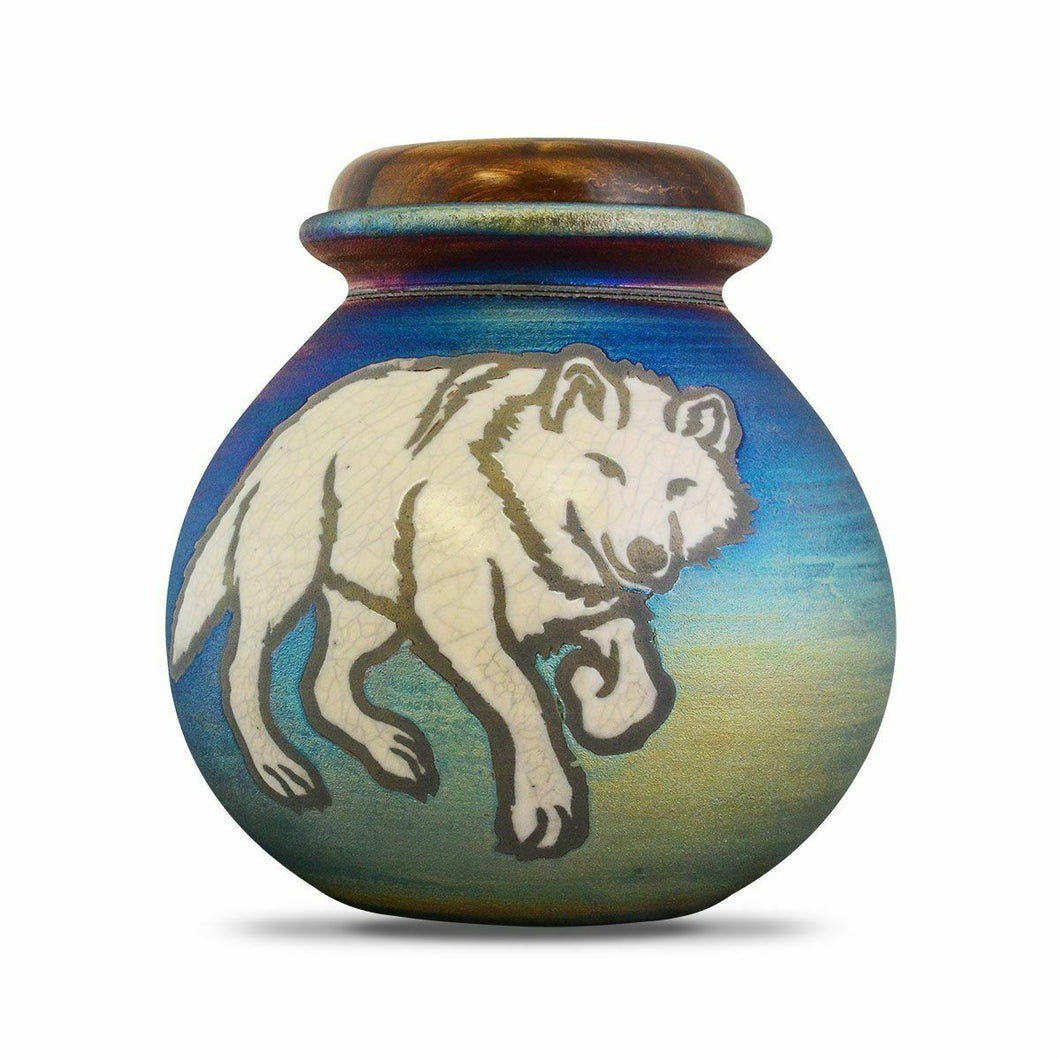 Large/Adult 200 Cubic Inches Raku Majestic Wolf Funeral Cremation Urn for Ashes