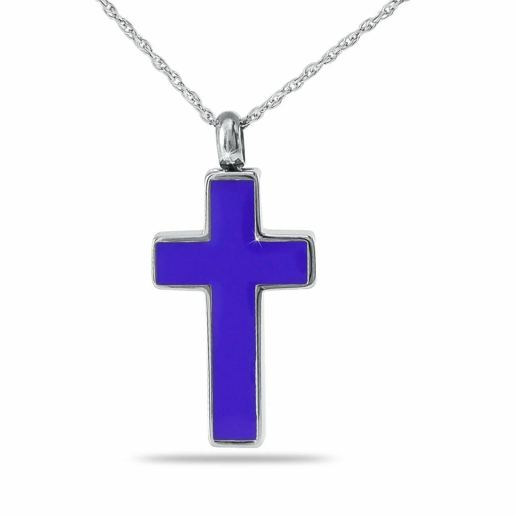 Purple Cross Stainless Steel Pendant/Necklace Funeral Cremation Urn for Ashes