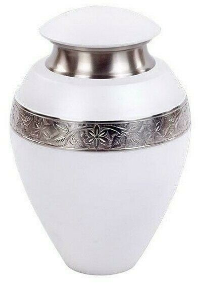 Large/Adult 200 Cubic Inch Ikon Serene White Brass Funeral Cremation Urn