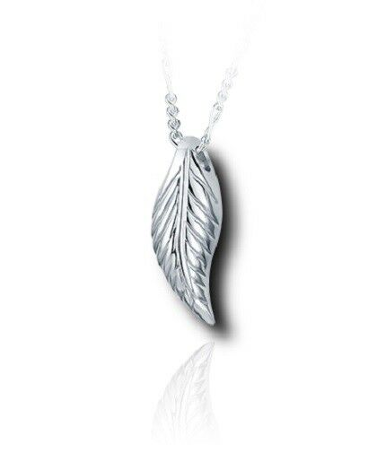 Sterling Silver Small Leaf Funeral Cremation Urn Pendant for Ashes w/Chain