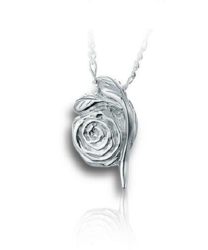 Sterling Silver Rose Funeral Cremation Urn Pendant for Ashes w/Chain