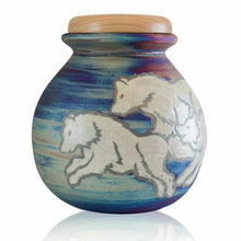 Load image into Gallery viewer, Large/Adult 200 Cubic Inches Raku Wolves Funeral Cremation Urn for Ashes
