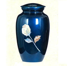 Load image into Gallery viewer, Mother of Pearl Blue Rose Stationery Box Set &amp; 200 Cubic Inch Cremation Urn

