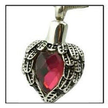 Load image into Gallery viewer, Red Stone in Heart Sterling Silver Funeral Cremation Urn Pendant w/Chain
