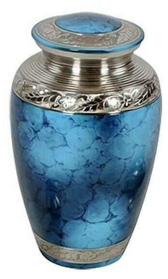 Large/Adult 200 Cubic Inch Classic Mystic Blue Brass Funeral Cremation Urn