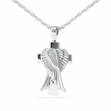 Load image into Gallery viewer, Wings on Cross Stainless Steel Pendant/Necklace Funeral Cremation Urn for Ashes
