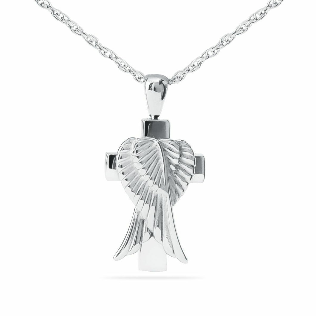 Wings on Cross Stainless Steel Pendant/Necklace Funeral Cremation Urn for Ashes