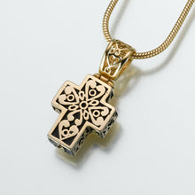 Load image into Gallery viewer, Gold Vermeil Filigree Cross Memorial Jewelry Pendant Funeral Cremation Urn
