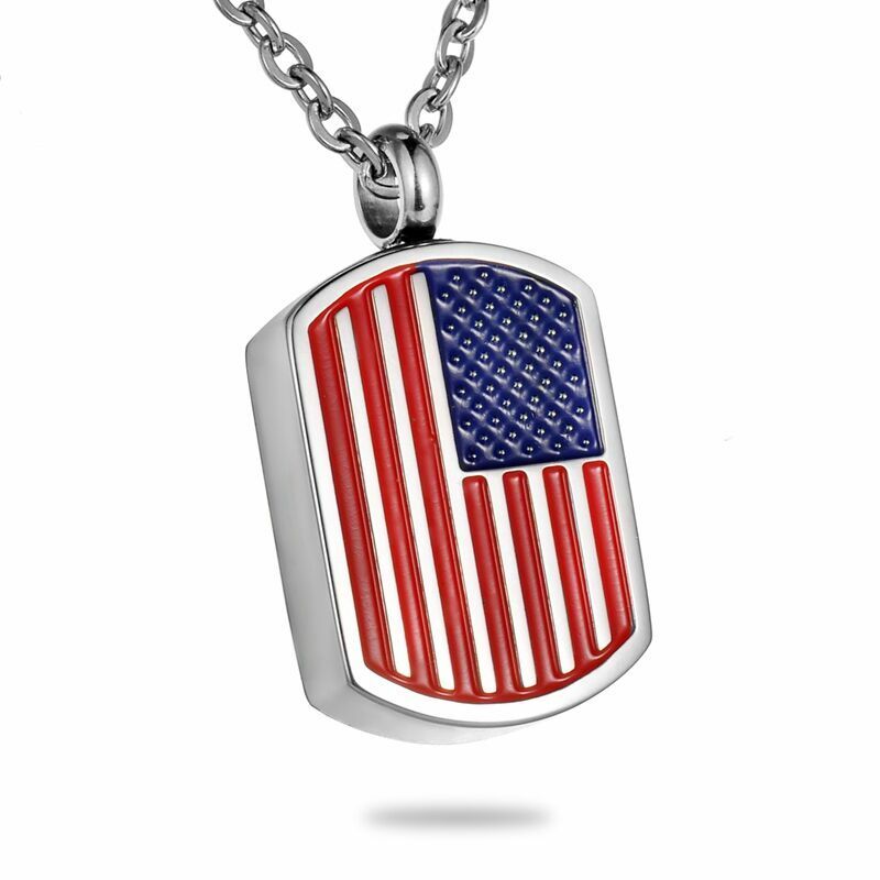 American Flag Dogtag Pendant/Necklace Funeral Cremation Urn for Ashes