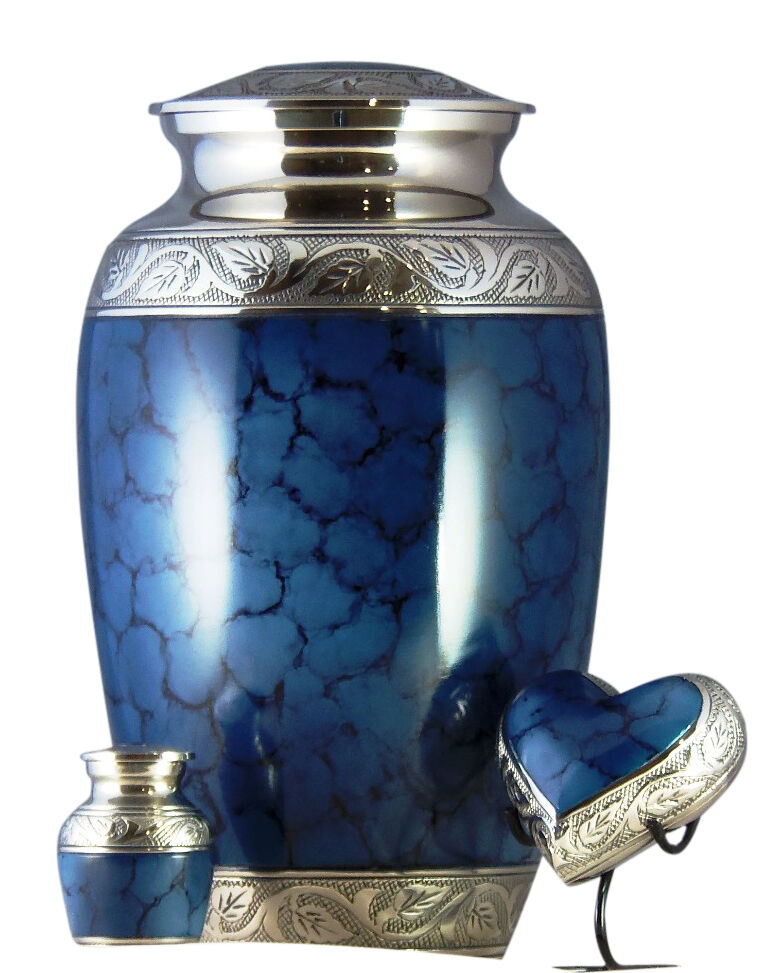 Grecian Blue Set of 3 Funeral Cremation Urns for Ashes