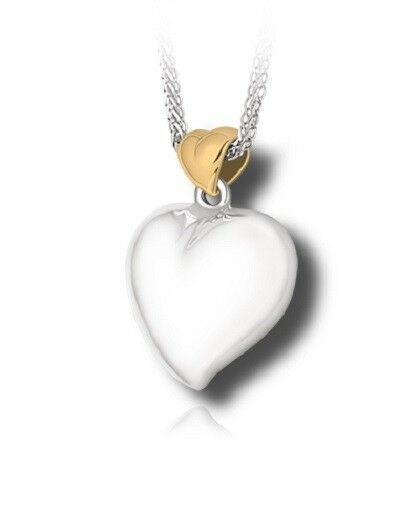 Sterling Silver & 10kt Gold Offset Heart & Bail Cremation Urn Pendant w/Chain