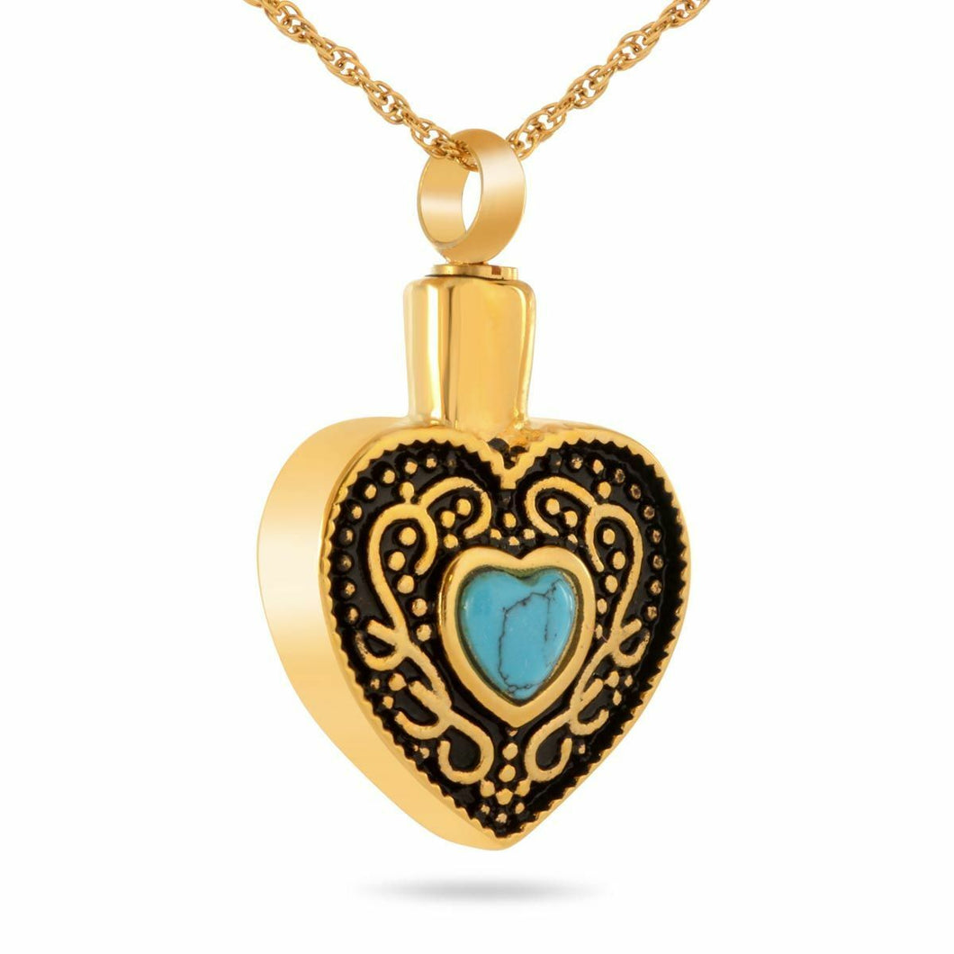 Small/Keepsake Gold Western Heart Pendant Funeral Cremation Urn for Ashes