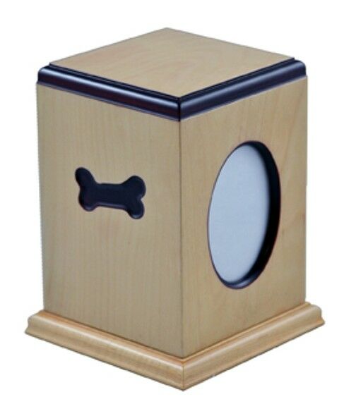 Dog Bone Small Brown Wood 50 Cubic Inches Cremation Urn with Photo Frame