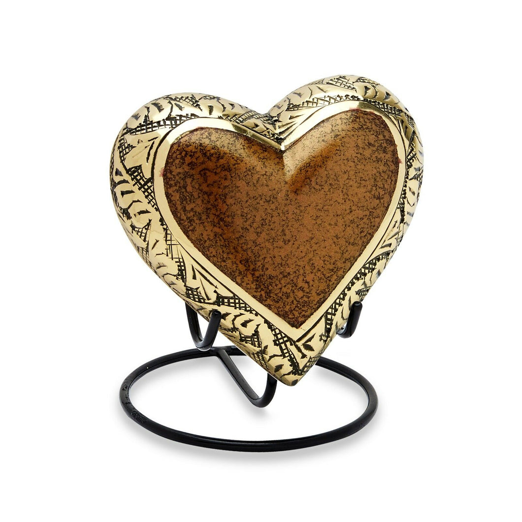 Bronze 3 Cubic Inches Heart with Stand Keepsake Funeral Cremation Urn