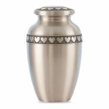 Load image into Gallery viewer, Large/Adult 228 Cubic Inches Pewter Ring of Hearts Brass Cremation Urn for Ashes
