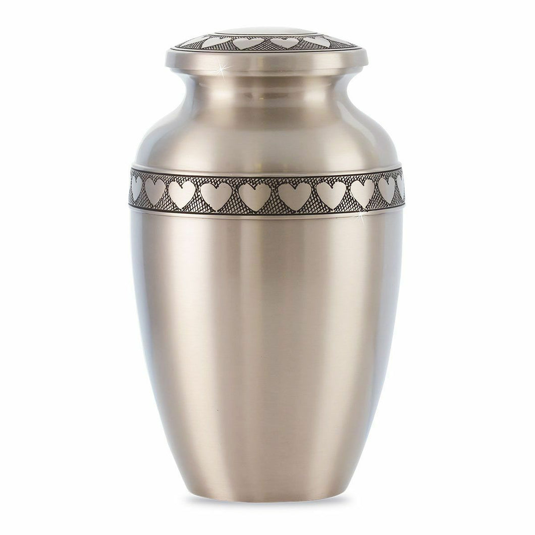 Large/Adult 228 Cubic Inches Pewter Ring of Hearts Brass Cremation Urn for Ashes