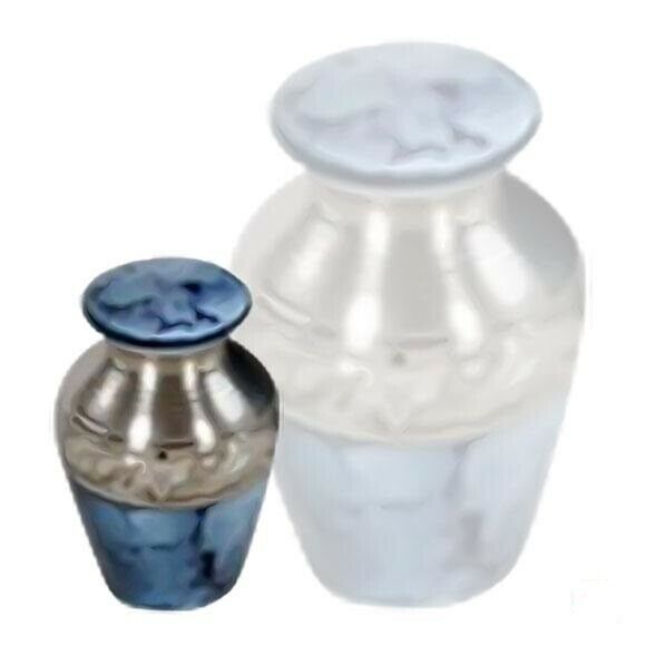 Small/Keepsake 4 Cubic Inch Blue Classic Brass Funeral Cremation Urn for Ashes
