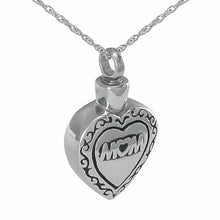 Load image into Gallery viewer, Small/Keepsake Mom Heart Steel Pendant Funeral Cremation Urn for Ashes
