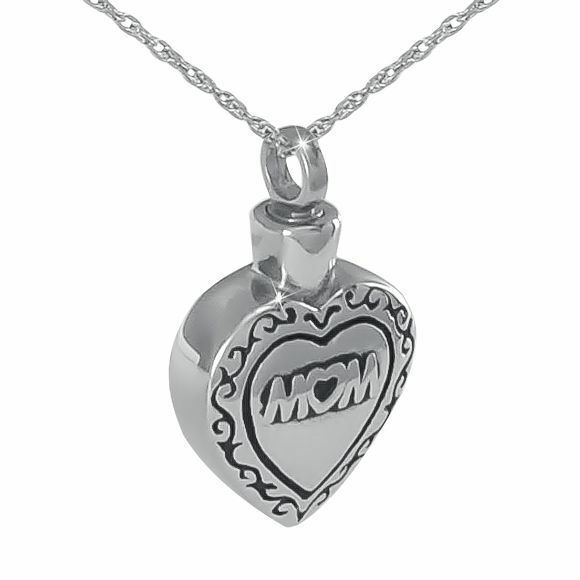 Small/Keepsake Mom Heart Steel Pendant Funeral Cremation Urn for Ashes