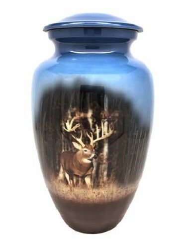 Large/Adult 200 Cubic Inch Buck Deer in Woods Aluminum Cremation Urn for Ashes