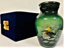 Load image into Gallery viewer, Small/Keepsake 3 Cubic Inch Goldfinch Bird Aluminum Cremation Urn for Ashes
