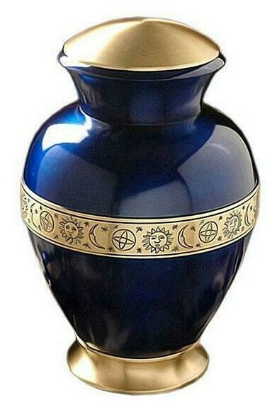 Large/Adult 200 Cubic Inch Roman Blue Brass Funeral Cremation Urn for Ashes
