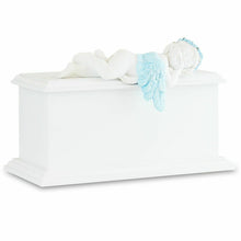 Load image into Gallery viewer, Small/Keepsake 80 Cubic Inch Blue Resting Angel Wood Funeral Cremation Urn
