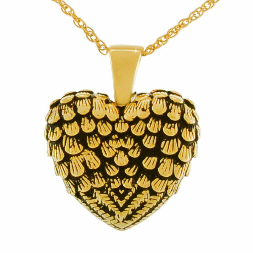 14K Solid Gold Winged Heart Pendant/Necklace Funeral Cremation Urn for Ashes