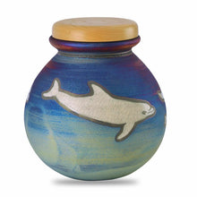 Load image into Gallery viewer, Large/Adult 200 Cubic Inches Raku Dolphins Funeral Cremation Urn for Ashes
