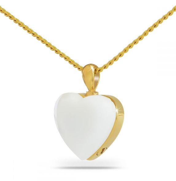 14K Solid Gold Pearl Heart Pendant/Necklace Funeral Cremation Urn for Ashes