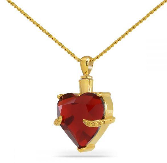 18K Solid Gold Red Crystal Heart Pendant/Necklace Funeral Cremation Urn for Ash