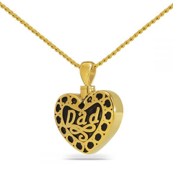 14K Solid Gold Dad Heart Pendant/Necklace Funeral Cremation Urn for Ashes