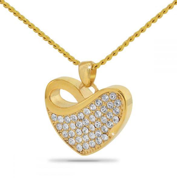 14K Solid Gold Gleaming Crystal Pendant/Necklace Funeral Cremation Urn for Ashes