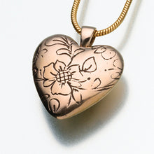 Load image into Gallery viewer, Bronze Floral Heart Memorial Jewelry Pendant Funeral Cremation Urn
