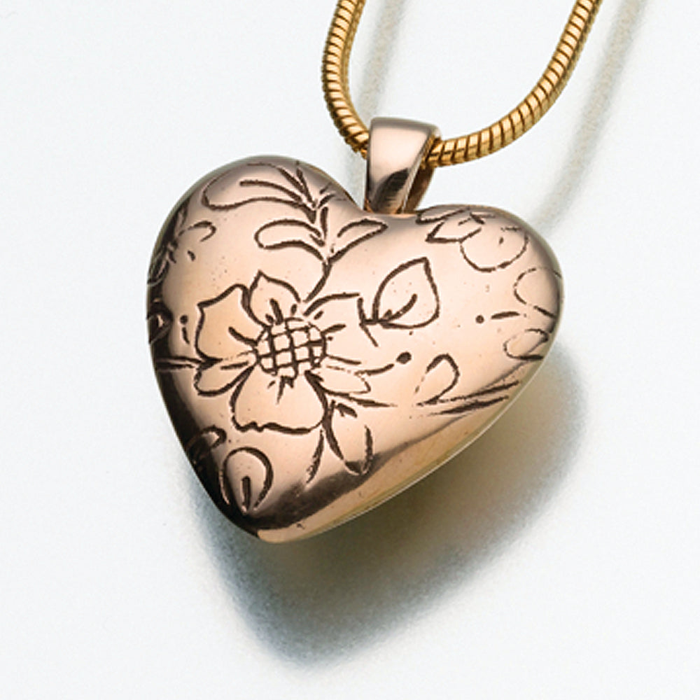 Bronze Floral Heart Memorial Jewelry Pendant Funeral Cremation Urn