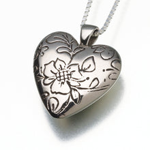 Load image into Gallery viewer, White Bronze Floral Heart Memorial Jewelry Pendant Funeral Cremation Urn
