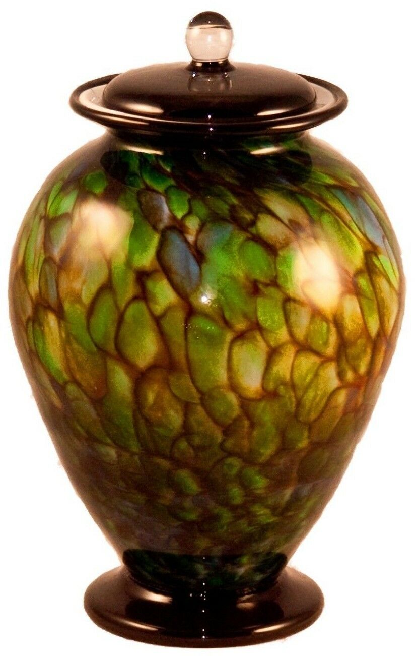 XL/Companion 400 Cubic Inch Venice Forest Funeral Glass Cremation Urn for Ashes