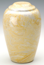 Load image into Gallery viewer, Small Grecian Marble Gold Keepsake Funeral Cremation Urn 35 Cu. In. TSA Approved
