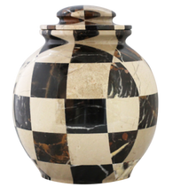 Load image into Gallery viewer, Triumph Cameo and King Gold Marble Adult Funeral Cremation Urn, 220 Cubic Inches
