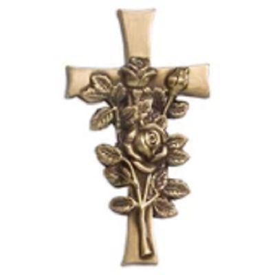 Brass Rose on Cross Applique for Round Cremation Urn, Pewter Also Available
