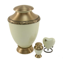 Load image into Gallery viewer, Adult Aluminum &amp; Brass White Funeral Cremation Urn for Ashes, 200 Cubic Inches
