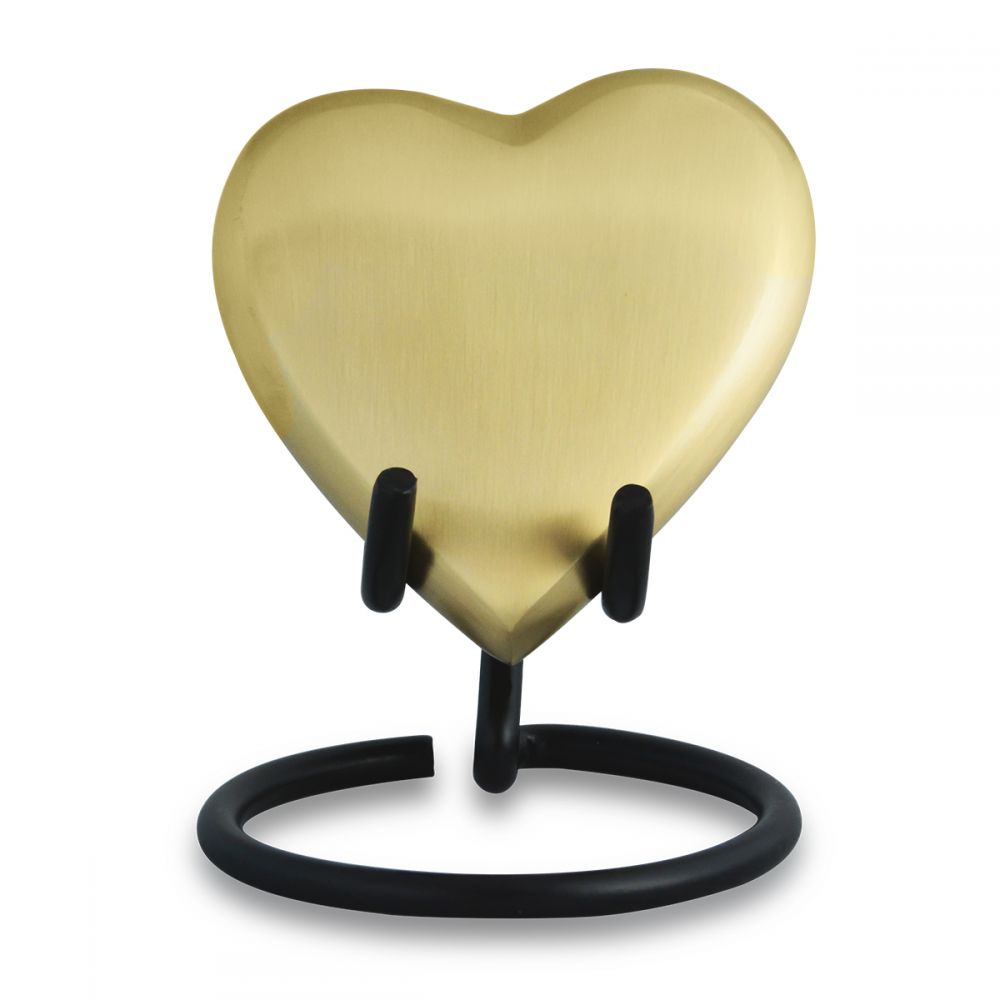 Small/Keepsake 3 Cubic Inches Brass Heart on Stand Brass Cremation Urn for Ashes