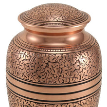 Load image into Gallery viewer, New, Solid Brass Copper Oak Large Funeral Cremation Urn, 195 Cubic Inches
