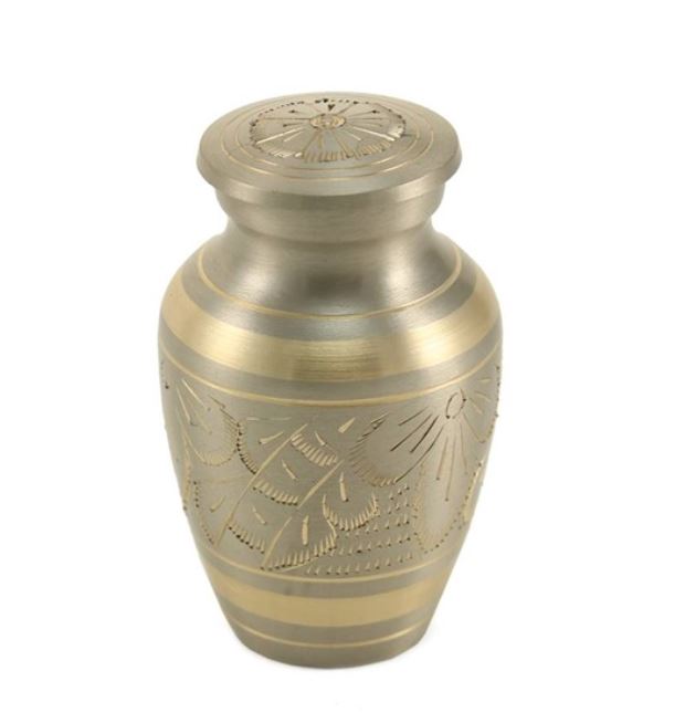 New, Brass Set of 6 Classic Platinum Keepsake Cremation Urns, 5 Cubic Ins each
