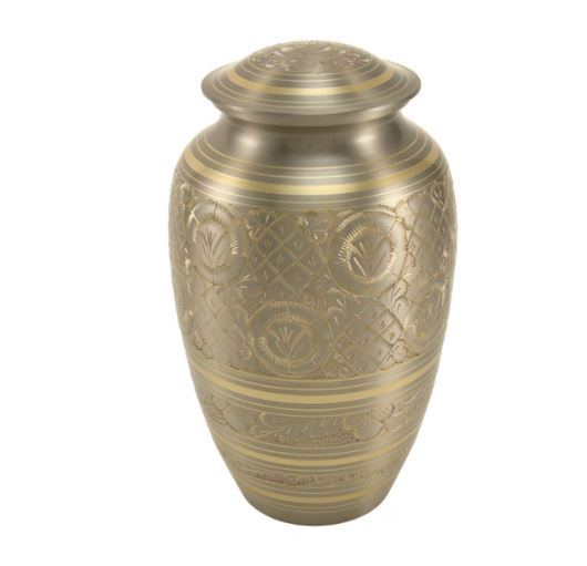 New, Solid Brass Classic Platinum Large Funeral Cremation Urn, 190 Cubic Inches
