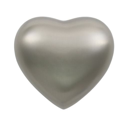 New, Solid Brass Classic Pewter Heart Keepsake Cremation Urn, 3 Cubic Inches